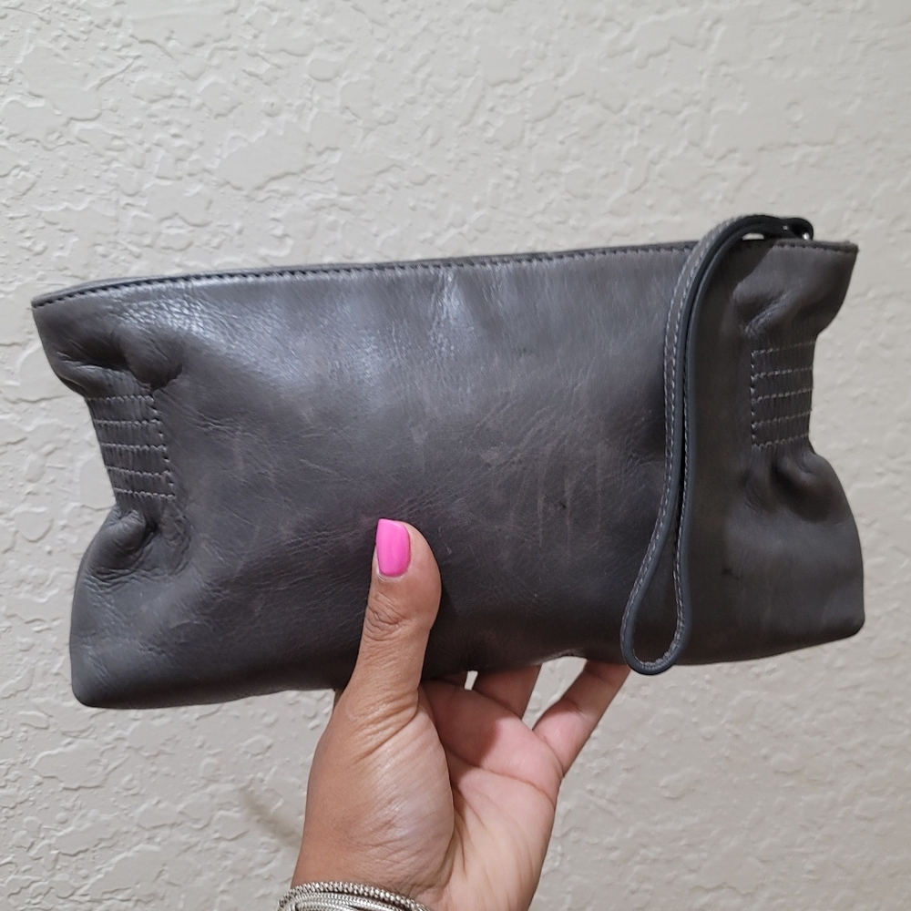 Banana Republic Gray Leather Minimalist Clutch Wristlet